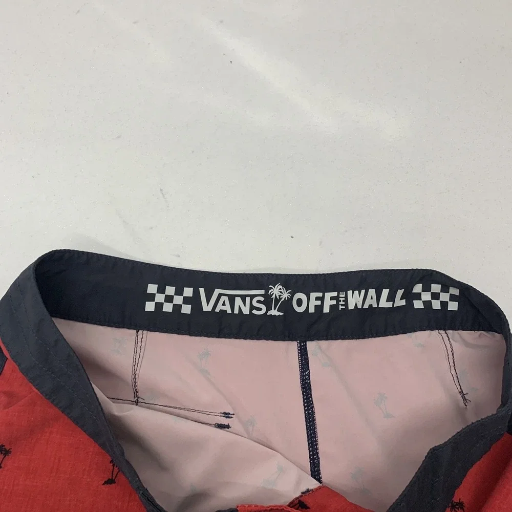 Van Novelty Board Shorts Men 32 Palm Trees Red Stretch Beach Vacation Inseam‎ 7